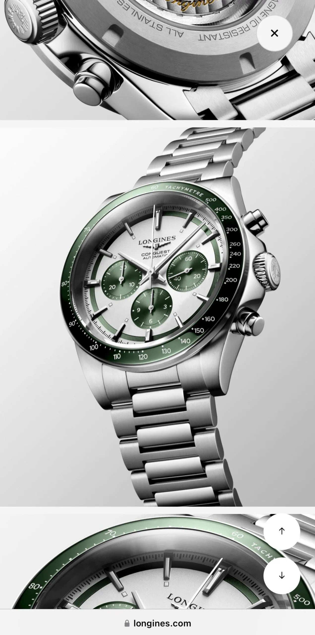 LONGINES CONQUEST CHRONOGRAPH AUTOMATIC WHITE & GREEN DIAL