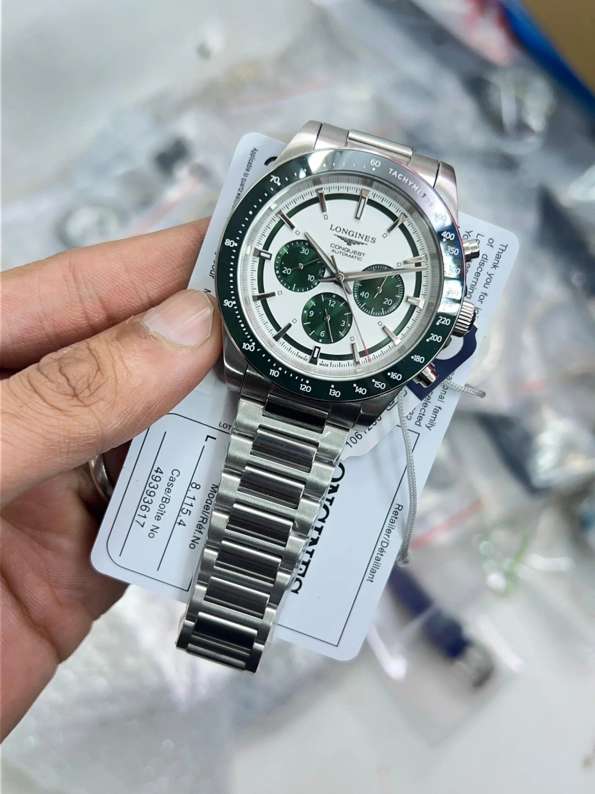 LONGINES CONQUEST CHRONOGRAPH AUTOMATIC WHITE & GREEN DIAL