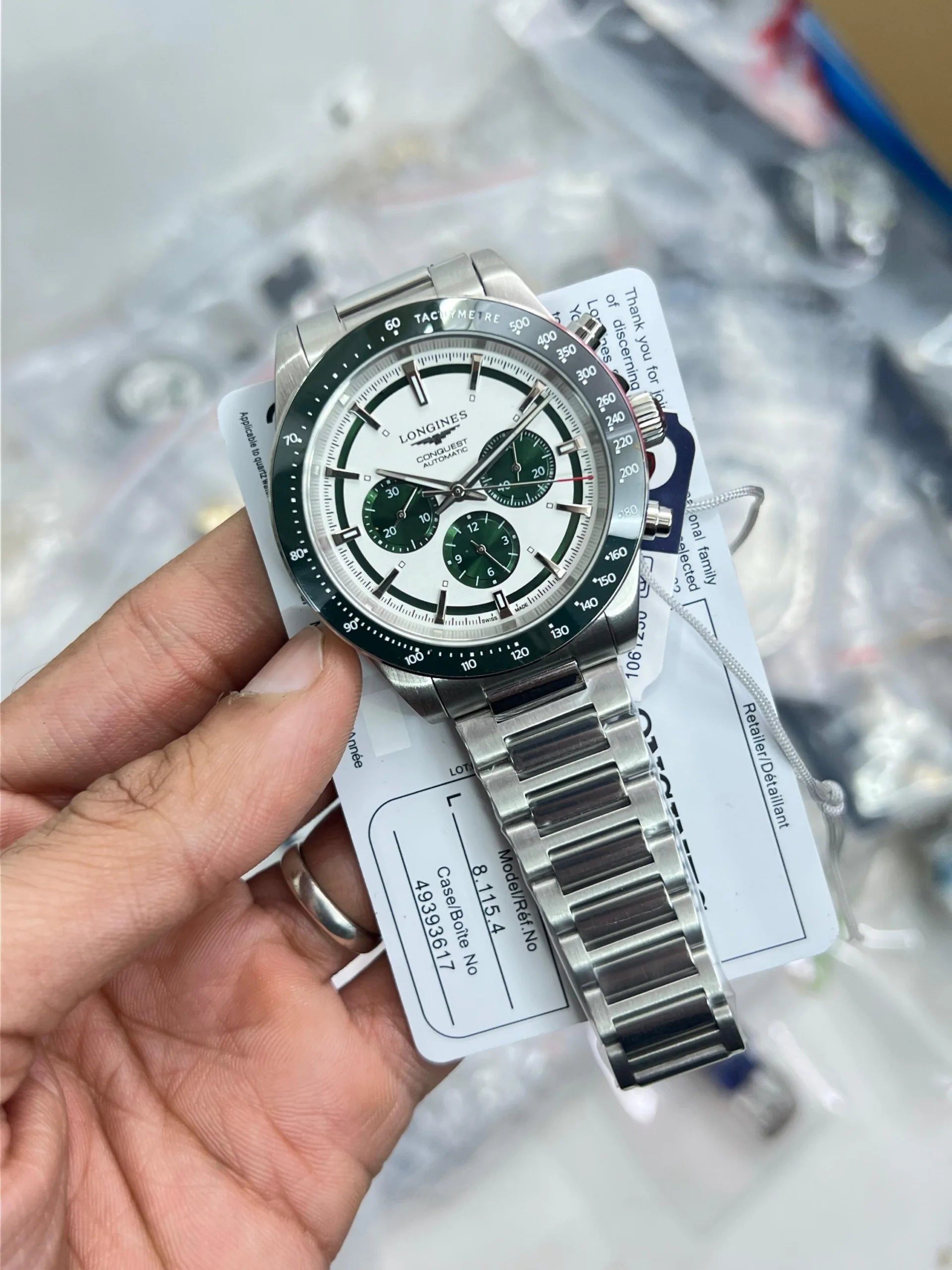 LONGINES CONQUEST CHRONOGRAPH AUTOMATIC WHITE & GREEN DIAL