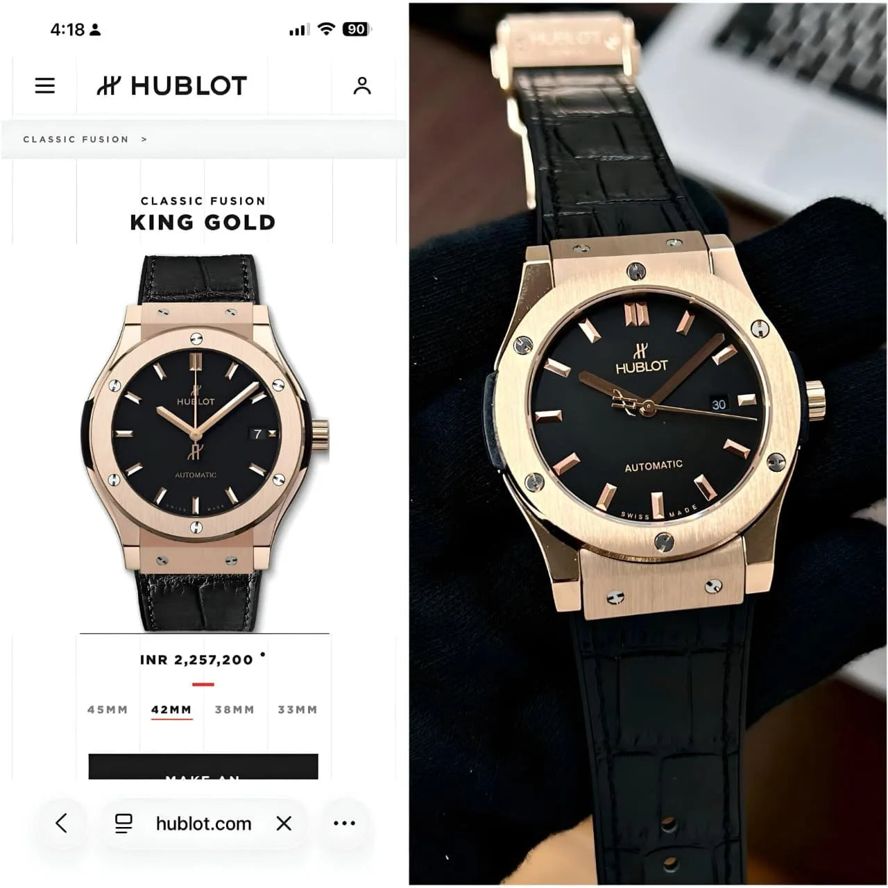 HUBLOT CLASSIC FUSION AUTOMATIC BLACK DIAL