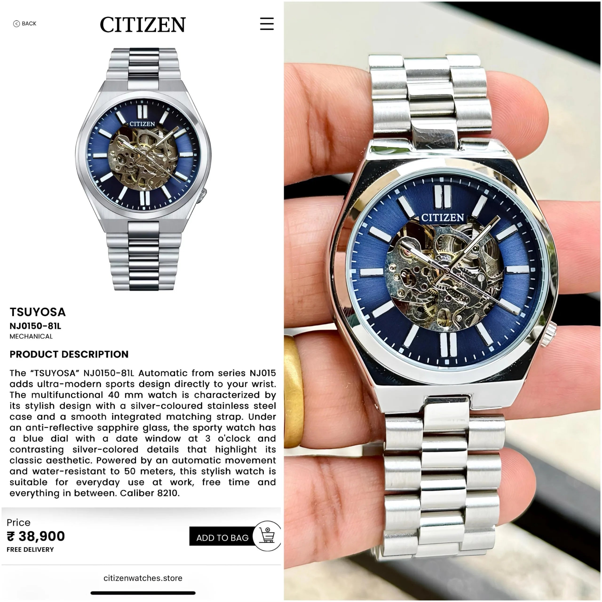 CITIZEN TSUYOSA AUTOMATIC BLUE OPEN HEART 7AA PREMIUM
